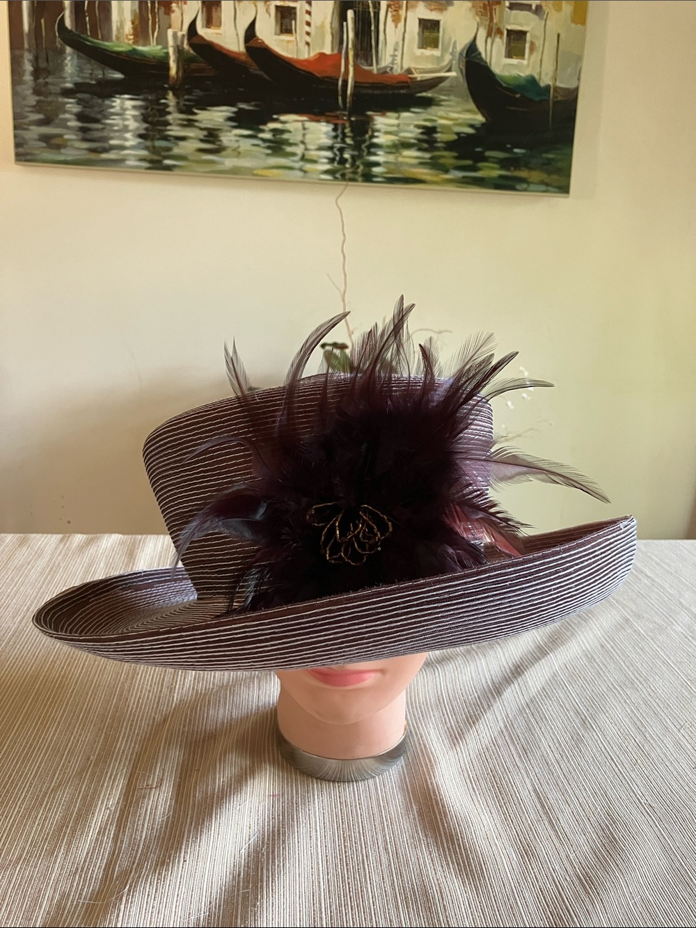 Chic Brown Wide-Brim Feather Trim Ladies Hat 📣 LAST ONE‼️